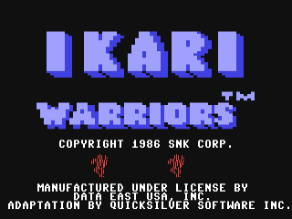 Ikari Warriors title screen for Commodore 64
